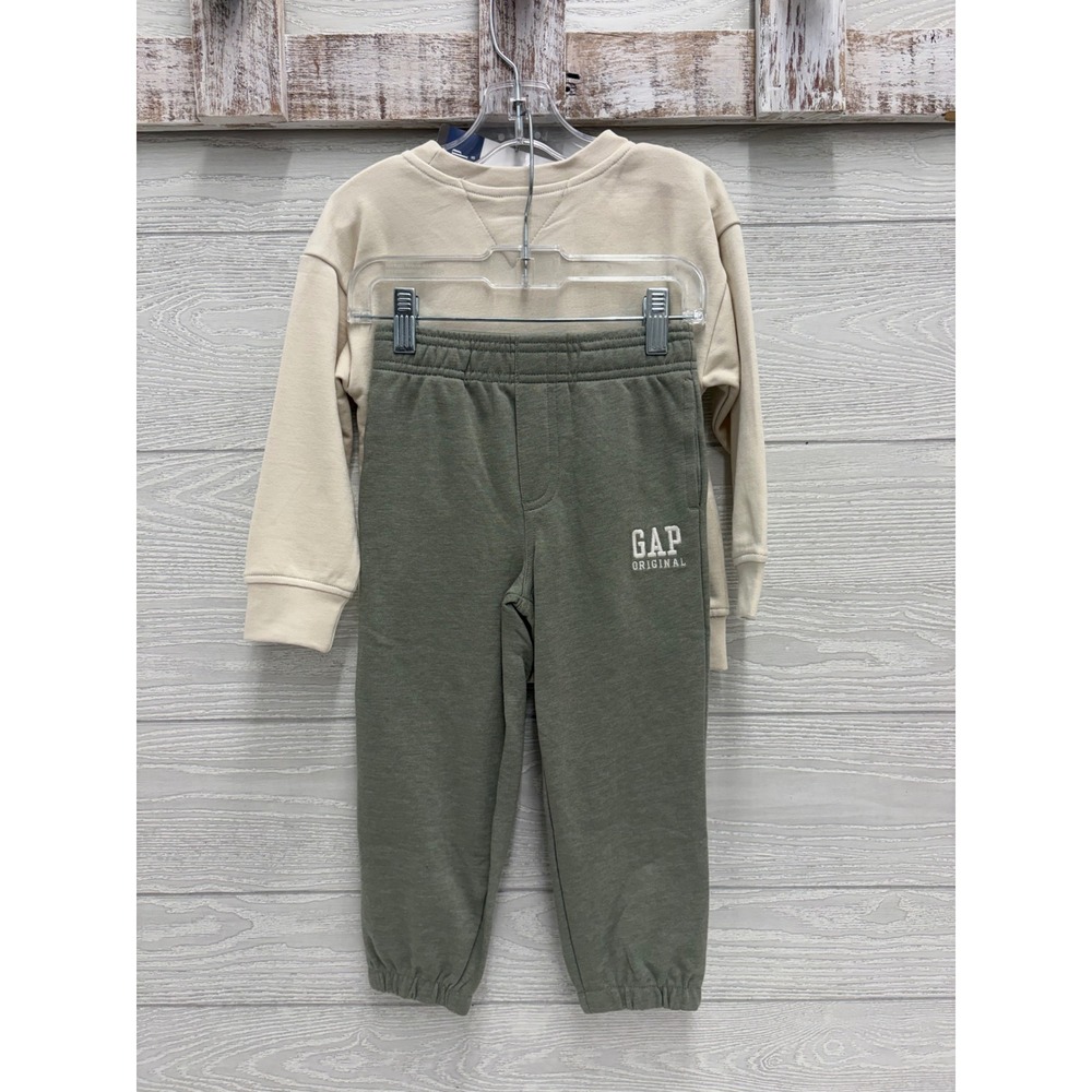 Gap Kids Boys 2 Piece Dinosaur Sweatshirt Jogger Pant Set 3T Cream Olive NEW - Picture 2 of 7